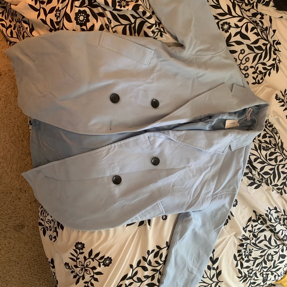 A blue trench  coat